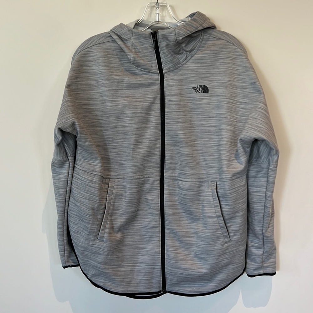 The North Face gray jacket, zip up, hooded women’s XS